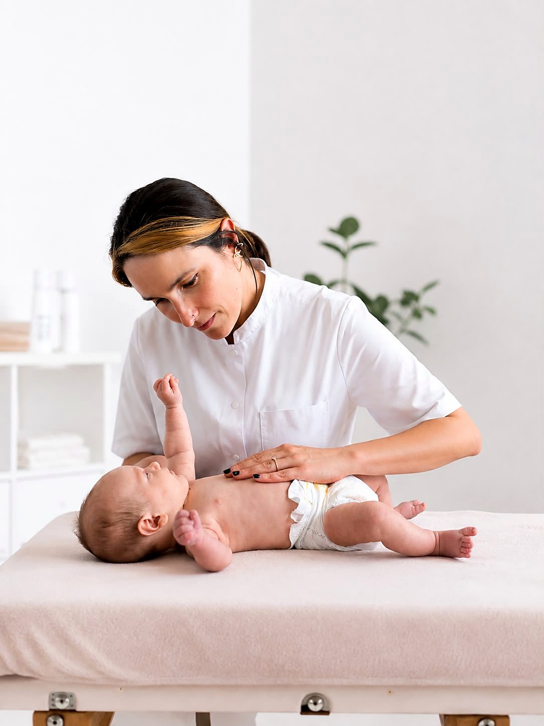 Pauline Gonzales D.O. behandelt een baby bij Osteozuid Antwerpen